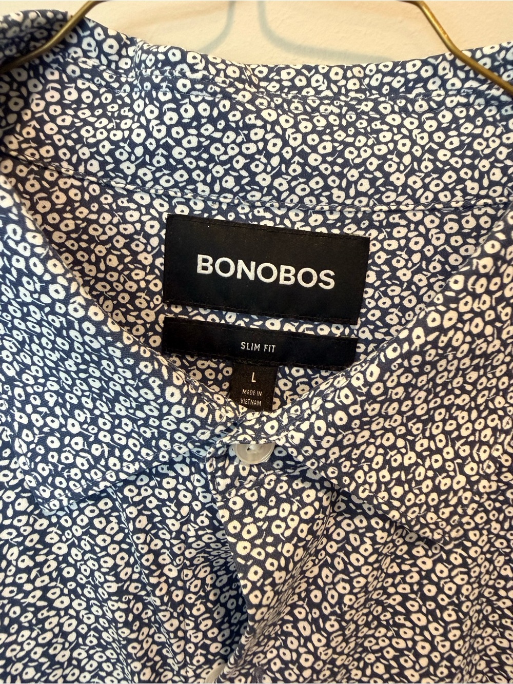Bonobos Navy and White Floral-Print Button Down Shirt Performance Tech